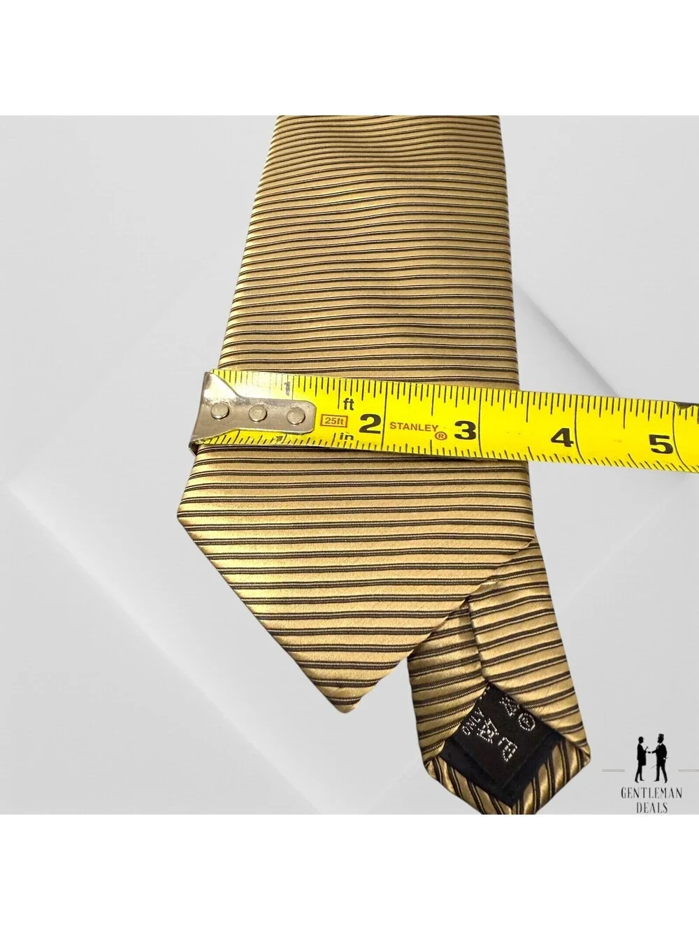 Firenze Tie Italy Gold 3D Ribbed Patterned Silk Neck tie Striped Long 61x3.5